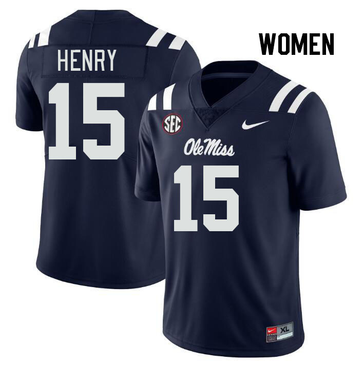 Women #15 JJ Henry Ole Miss Rebels College Football Jerseys Stitched Sale-Navy